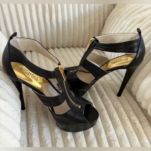 Michael Kors Black and Gold Zipper Heels